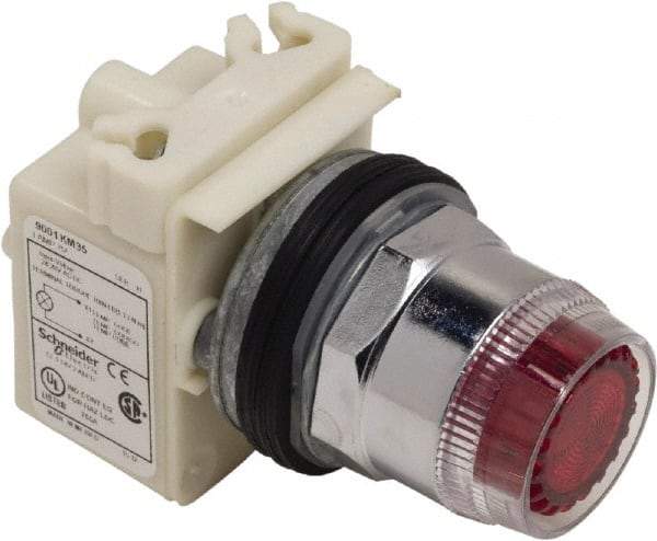 Schneider Electric - 1.18 Inch Mount Hole, Extended Straight, Pushbutton Switch Only - Round, Red Pushbutton, Illuminated, Momentary (MO), Weatherproof, Dust and Oil Resistant - USA Tool & Supply