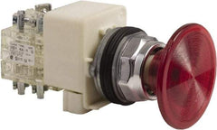 Schneider Electric - 30mm Mount Hole, Extended Mushroom Head, Pushbutton Switch Only - Round, Red Pushbutton, Nonilluminated, Maintained (MA), On-Off - USA Tool & Supply