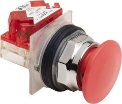 Schneider Electric - 30mm Mount Hole, Extended Mushroom Head, Pushbutton Switch Only - Round, Red Pushbutton, Nonilluminated, Maintained (MA), On-Off - USA Tool & Supply