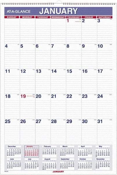 AT-A-GLANCE - 12 Sheet, 5-1/2 x 8-1/2", Wall Calendar - White - USA Tool & Supply