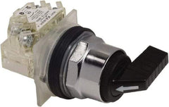 Schneider Electric - 1.18 Inch Mount Hole, 3 Position, Knob and Pushbutton Operated, Selector Switch - Black, Momentary (MO), NO/NC, Weatherproof and Dust and Oil Resistant - USA Tool & Supply
