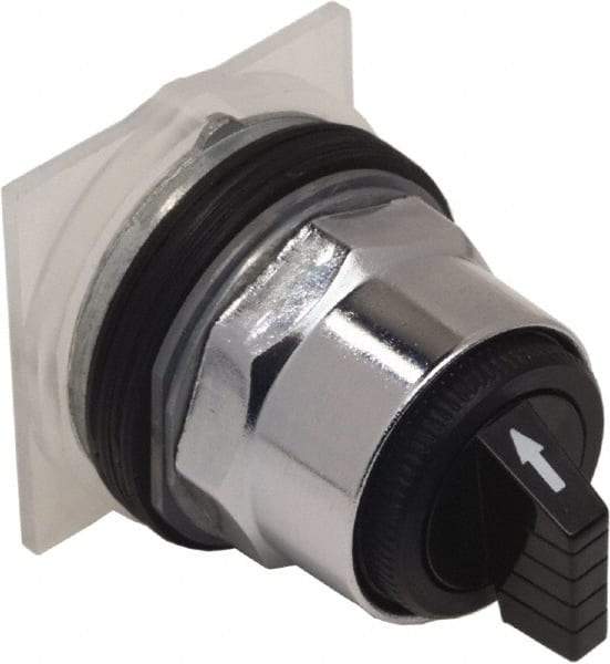 Schneider Electric - 1.18 Inch Mount Hole, 3 Position, Knob and Pushbutton Operated, Selector Switch Only - Black, Momentary (MO), without Contact Blocks, Weatherproof and Dust and Oil Resistant - USA Tool & Supply