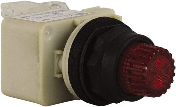 Schneider Electric - 30mm Mount Hole, Extended Straight, Pushbutton Switch with Contact Block - Red Pushbutton, Momentary (MO) - USA Tool & Supply