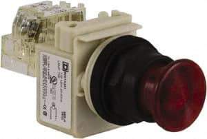 Schneider Electric - 30mm Mount Hole, Extended Straight, Pushbutton Switch with Contact Block - Red Pushbutton, Momentary (MO) - USA Tool & Supply