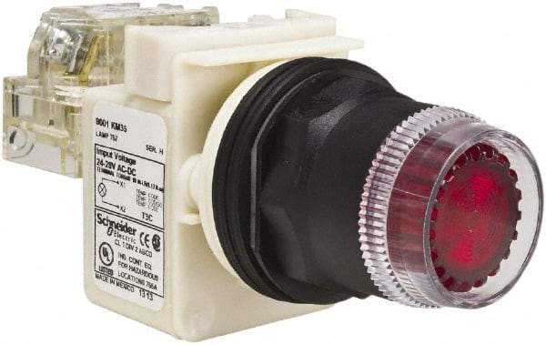 Schneider Electric - 30mm Mount Hole, Extended Straight, Pushbutton Switch with Contact Block - Red Pushbutton, Momentary (MO) - USA Tool & Supply