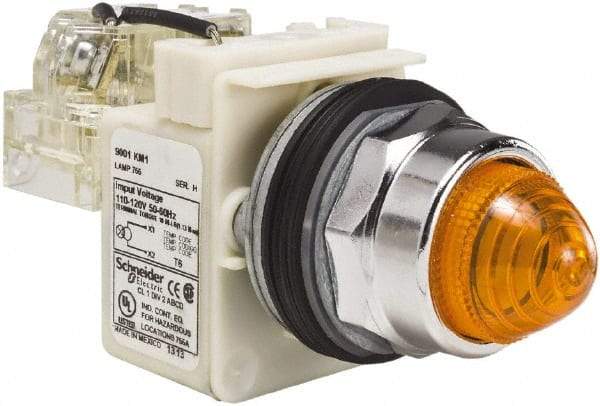 Schneider Electric - 120 VAC Amber Lens Indicating Light - Screw Clamp Connector - USA Tool & Supply