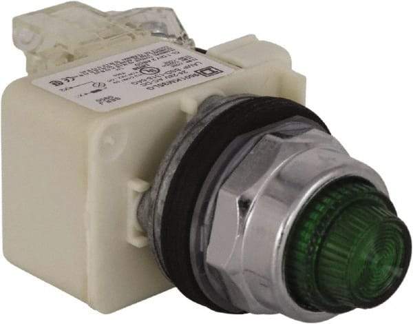 Schneider Electric - 24 V Green Lens LED Press-to-Test Indicating Light - Octagonal Lens, Screw Clamp Connector - USA Tool & Supply