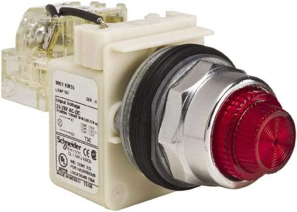 Schneider Electric - 24-28 VAC/VDC Red Lens Indicating Light - Screw Clamp Connector - USA Tool & Supply