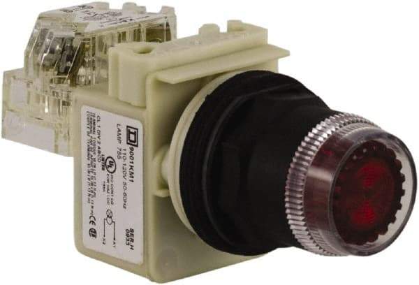 Schneider Electric - 30mm Mount Hole, Extended Straight, Pushbutton Switch with Contact Block - Red Pushbutton, Momentary (MO) - USA Tool & Supply