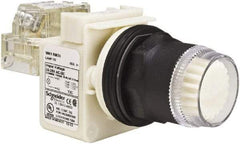 Schneider Electric - 30mm Mount Hole, Extended Straight, Pushbutton Switch with Contact Block - White Pushbutton, Momentary (MO) - USA Tool & Supply