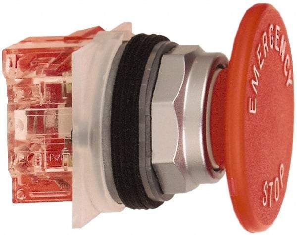 Schneider Electric - 30mm Mount Hole, Extended Straight, Pushbutton Switch with Contact Block - Red Pushbutton, Momentary (MO) - USA Tool & Supply