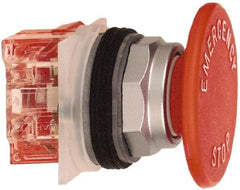Schneider Electric - 30mm Mount Hole, Extended Straight, Pushbutton Switch with Contact Block - Red Pushbutton, Momentary (MO) - USA Tool & Supply