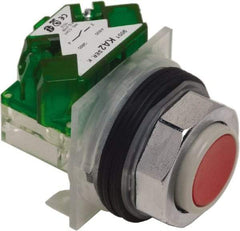 Schneider Electric - 30mm Mount Hole, Extended Straight, Pushbutton Switch with Contact Block - Red Pushbutton, Momentary (MO) - USA Tool & Supply