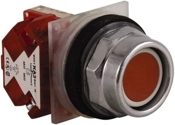 Schneider Electric - 30mm Mount Hole, Extended Straight, Pushbutton Switch with Contact Block - Red Pushbutton, Momentary (MO) - USA Tool & Supply