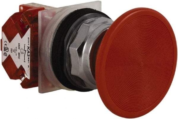 Schneider Electric - 30mm Mount Hole, Extended Straight, Pushbutton Switch with Contact Block - Red Pushbutton, Momentary (MO) - USA Tool & Supply