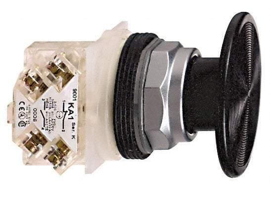 Schneider Electric - 30mm Mount Hole, Extended Mushroom Head, Pushbutton Switch with Contact Block - Round, Black Pushbutton, Momentary (MO) - USA Tool & Supply