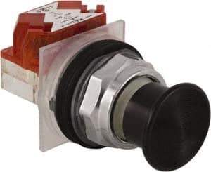 Schneider Electric - 30mm Mount Hole, Extended Straight, Pushbutton Switch with Contact Block - Black Pushbutton, Momentary (MO) - USA Tool & Supply