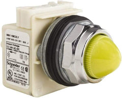 Schneider Electric - 12-14 VAC/VDC Yellow Lens LED Pilot Light - Domed/Round Lens, Screw Clamp Connector, 69.98mm OAL x 54mm Wide, Dust-tight, Oiltight, Shock Resistant, Vibration Resistant, Watertight - USA Tool & Supply