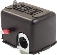 Square D - 1 NEMA Rated, DPST, 70 to 150 psig, Air Compressor Pressure and Level Switch - Fixed Pressure, 575 VAC, 1/4 Inch NPSF Connector, Screw Terminal, For Use with Electrically Driven Air Compressors - USA Tool & Supply