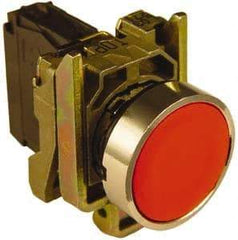 Schneider Electric - 22mm Mount Hole, Extended Straight, Pushbutton Switch with Contact Block - Round, Red Pushbutton, Momentary (MO) - USA Tool & Supply