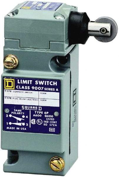 Square D - DPDT, 2NC/2NO, 600 Volt Screw Terminal, Roller Plunger Actuator, General Purpose Limit Switch - 1, 2, 4, 6, 12, 13, 6P NEMA Rating, IP67 IPR Rating - USA Tool & Supply