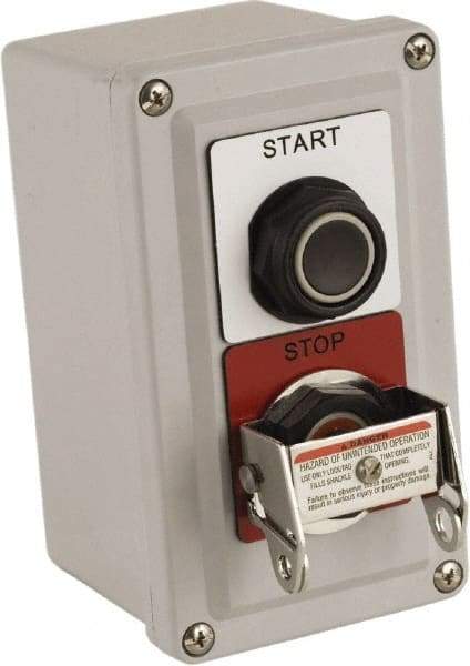 Square D - 2 Operator, Projecting Pushbutton Control Station - Start, Stop (Legend), Momentary Switch, NO/2NC Contact, NEMA 13, 3, 4, 4X - USA Tool & Supply