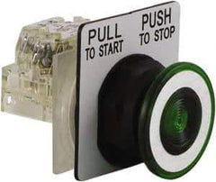 Schneider Electric - 30mm Mount Hole, Extended Straight, Pushbutton Switch with Contact Block - Green Pushbutton, Maintained (MA) - USA Tool & Supply