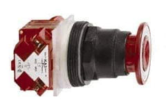 Schneider Electric - 30mm Mount Hole, Extended Straight, Pushbutton Switch with Contact Block - Red Pushbutton, Maintained (MA) - USA Tool & Supply