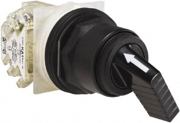 Schneider Electric - 1.18 Inch Mount Hole, 2 Position, Knob and Pushbutton Operated, Selector Switch - Black, Maintained (MA), Anticorrosive, Weatherproof, Dust and Oil Resistant - USA Tool & Supply