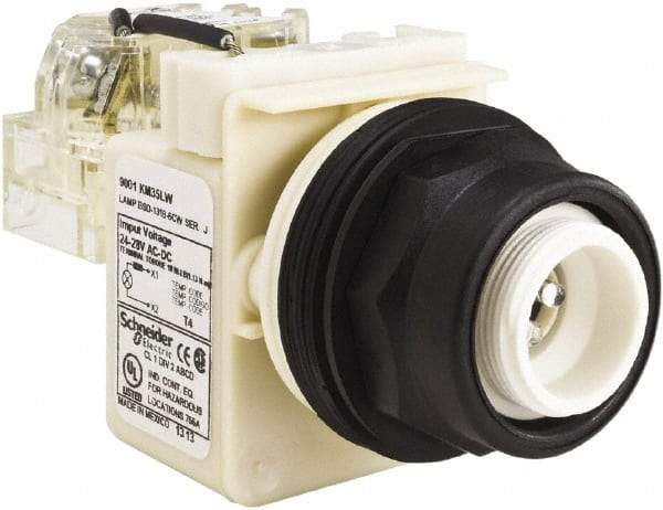 Schneider Electric - 28 V White Lens LED Pilot Light - Round Lens, Screw Clamp Connector, 54mm OAL x 42mm Wide, Vibration Resistant - USA Tool & Supply