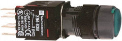 Schneider Electric - 16mm Mount Hole, Flush, Pushbutton Switch with Contact Block - Round, Green Pushbutton, Illuminated, Momentary (MO) - USA Tool & Supply
