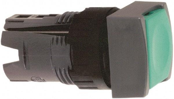 Schneider Electric - 16mm Mount Hole, Flush, Pushbutton Switch Only - Square, Green Pushbutton, Nonilluminated, Momentary (MO), Vibration Resistant - USA Tool & Supply