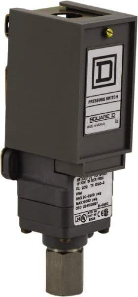 Square D - 1 NEMA Rated, SPDT, 90 to 2,900 psi, Electromechanical Pressure and Level Switch - Adjustable Pressure, 120 VAC at 6 Amp, 125 VDC at 0.22 Amp, 240 VAC at 3 Amp, 250 VDC at 0.27 Amp, 1/4 Inch Connector, Screw Terminal, For Use with 9012G - USA Tool & Supply