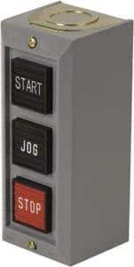 Schneider Electric - 3 Operator, Projecting Pushbutton Control Station - Jog, Start (Legend), Momentary Switch, 2NO/3NC Contact, NEMA 1 - USA Tool & Supply