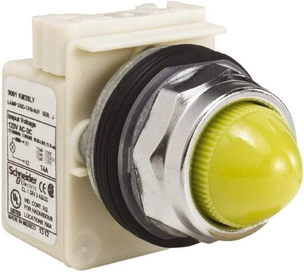 Schneider Electric - 120 V Yellow Lens LED Indicating Light - Screw Clamp Connector - USA Tool & Supply