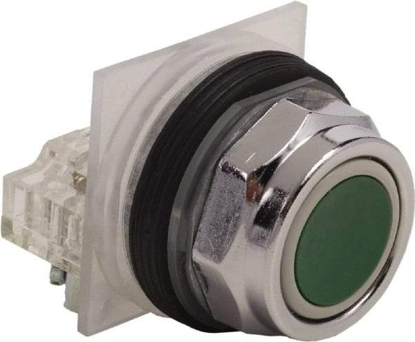 Schneider Electric - 30mm Mount Hole, Flush, Pushbutton Switch Only - Round, Green Pushbutton, Nonilluminated, Momentary (MO) - USA Tool & Supply