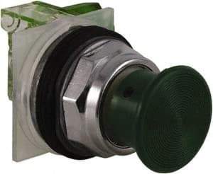 Schneider Electric - 30mm Mount Hole, Extended Straight, Pushbutton Switch with Contact Block - Green Pushbutton, Momentary (MO) - USA Tool & Supply