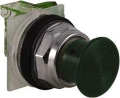 Schneider Electric - 30mm Mount Hole, Extended Straight, Pushbutton Switch with Contact Block - Green Pushbutton, Momentary (MO) - USA Tool & Supply