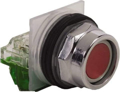 Schneider Electric - 30mm Mount Hole, Extended Straight, Pushbutton Switch with Contact Block - Red Pushbutton, Momentary (MO) - USA Tool & Supply