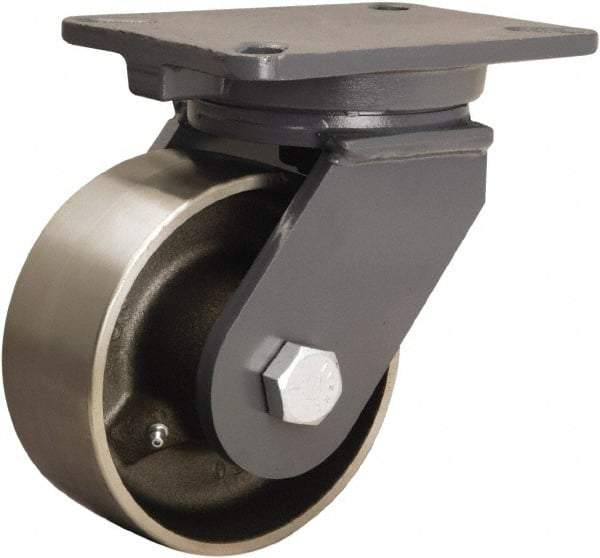 Hamilton - 6" Diam x 2-1/2" Wide x 8" OAH Top Plate Mount Swivel Caster - Forged Steel, 3,500 Lb Capacity, Tapered Roller Bearing, 5-1/4 x 7-1/4" Plate - USA Tool & Supply