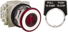 Schneider Electric - 30mm Mount Hole, Extended Straight, Pushbutton Switch with Contact Block - Red Pushbutton, Maintained (MA) - USA Tool & Supply