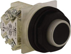Schneider Electric - 30mm Mount Hole, Extended Straight, Pushbutton Switch with Contact Block - Black Pushbutton, Momentary (MO) - USA Tool & Supply
