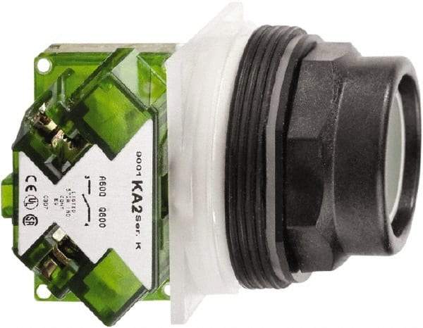 Schneider Electric - 30mm Mount Hole, Extended Straight, Pushbutton Switch with Contact Block - Octagon, Green Pushbutton, Momentary (MO) - USA Tool & Supply