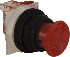 Schneider Electric - 30mm Mount Hole, Extended Straight, Pushbutton Switch with Contact Block - Red Pushbutton, Momentary (MO) - USA Tool & Supply