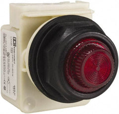 Schneider Electric - 220 VAC at 50/60 Hz via Transformer, 240 VAC at 50/60 Hz via Transformer Red Lens Indicating Light - Round Lens, Screw Clamp Connector, Corrosion Resistant, Dust Resistant, Oil Resistant - USA Tool & Supply