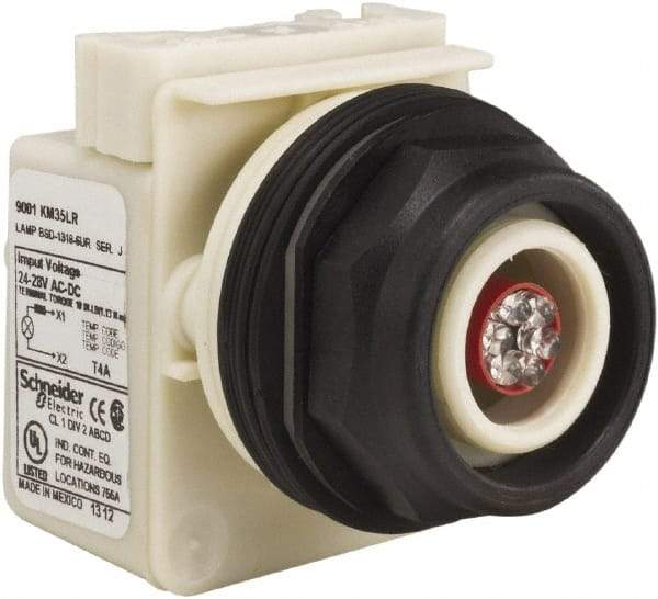 Schneider Electric - 28 V Red Lens LED Pilot Light - Round Lens, Screw Clamp Connector, 54mm OAL x 42mm Wide, Vibration Resistant - USA Tool & Supply