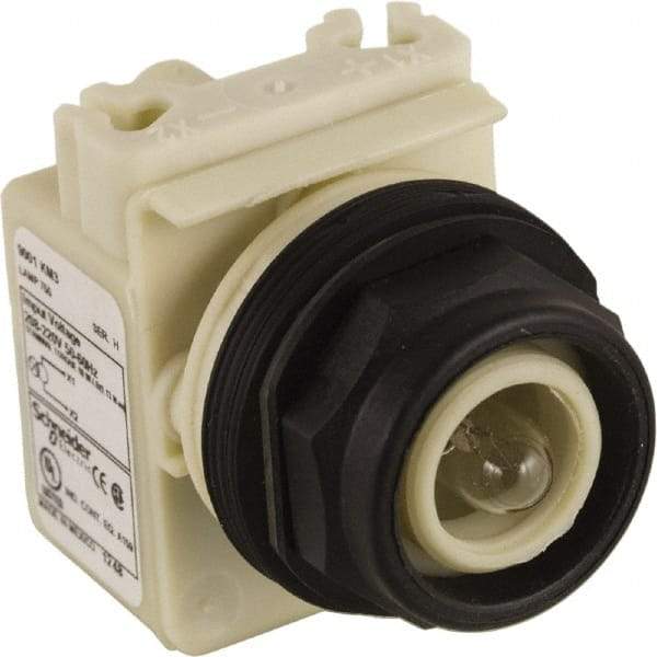 Schneider Electric - 208 VAC at 50/60 Hz via Transformer, 220 VAC at 50/60 Hz via Transformer Indicating Light - Round Lens, Screw Clamp Connector, Corrosion Resistant, Dust Resistant, Oil Resistant - USA Tool & Supply