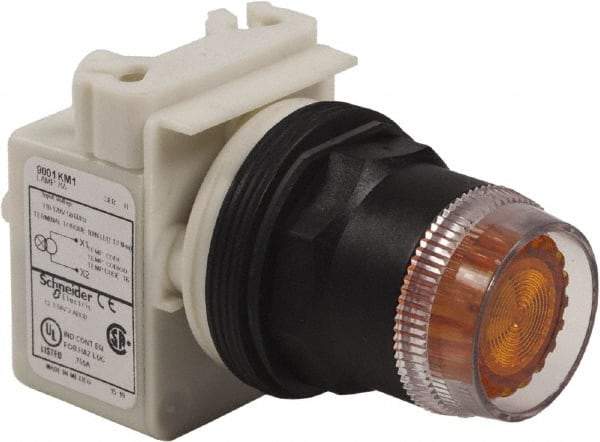 Schneider Electric - 30mm Mount Hole, Extended Straight, Pushbutton Switch Only - Amber Pushbutton, Momentary (MO) - USA Tool & Supply