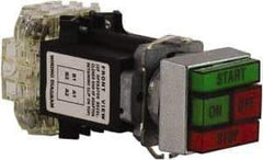 Schneider Electric - Extended Straight Pushbutton Switch Operator - Green, Red, Rectangle Button, Incandescent Lamp, Illuminated - USA Tool & Supply