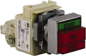 Schneider Electric - Extended Straight Pushbutton Switch Operator - Green, Red, Rectangle Button, Incandescent Lamp, Illuminated - USA Tool & Supply